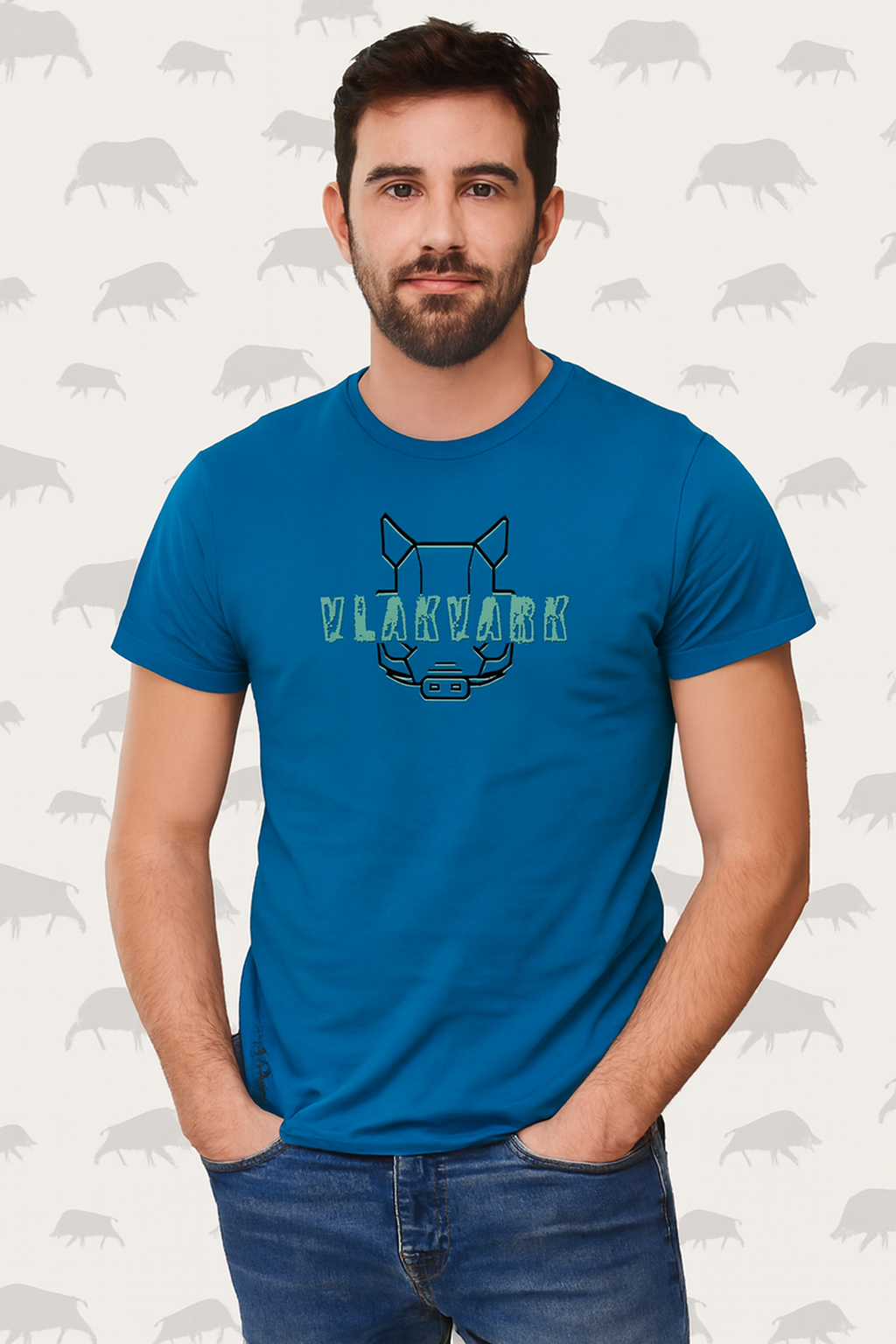 Vlakvark Blou T-Hemp vir Mans