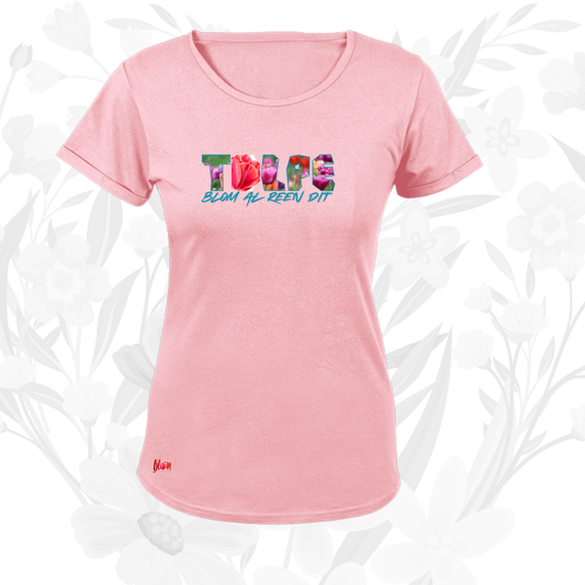 Blom Tulpe Woord T-Hemp vir Dames