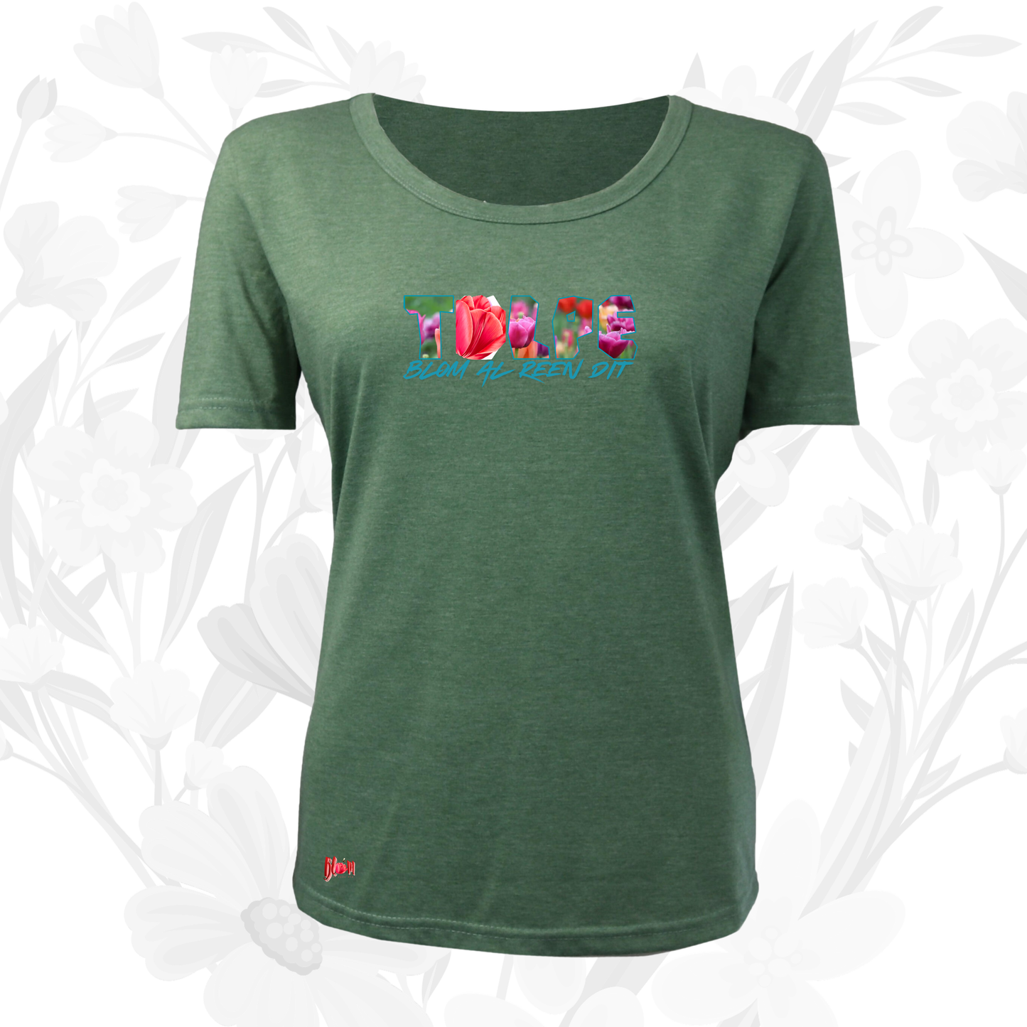 Blom Tulpe Woord T-Hemp vir Dames