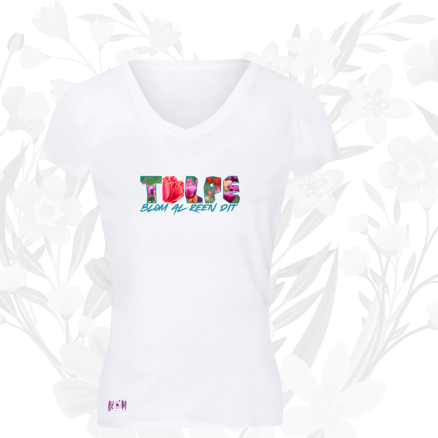Blom Tulpe Woord T-Hemp vir Dames