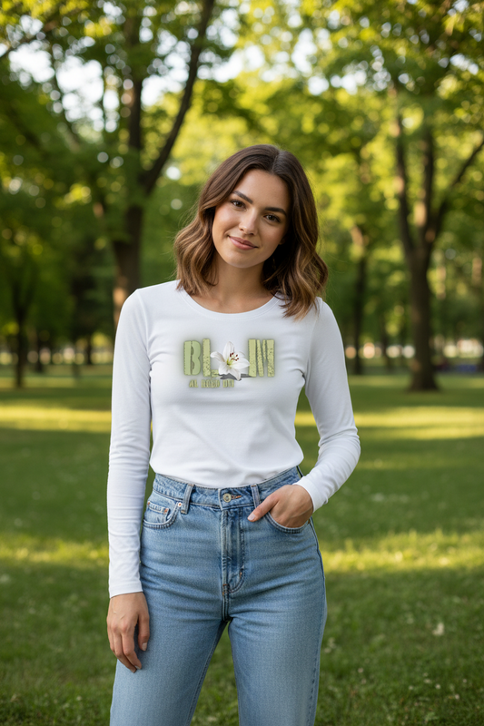Blom Lelie Longsleeve T-Hempde vir Dames (b)